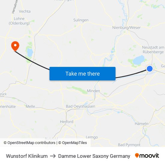 Wunstorf Klinikum to Damme Lower Saxony Germany map