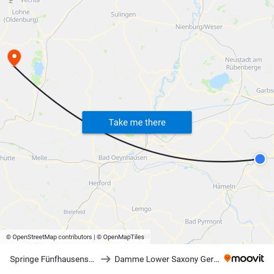 Springe Fünfhausenstraße to Damme Lower Saxony Germany map