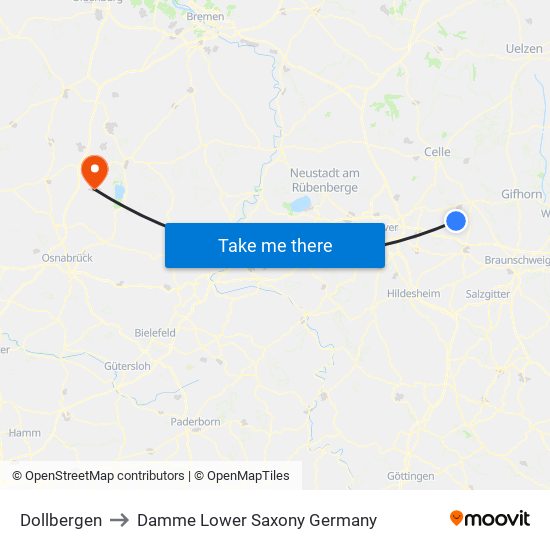 Dollbergen to Damme Lower Saxony Germany map