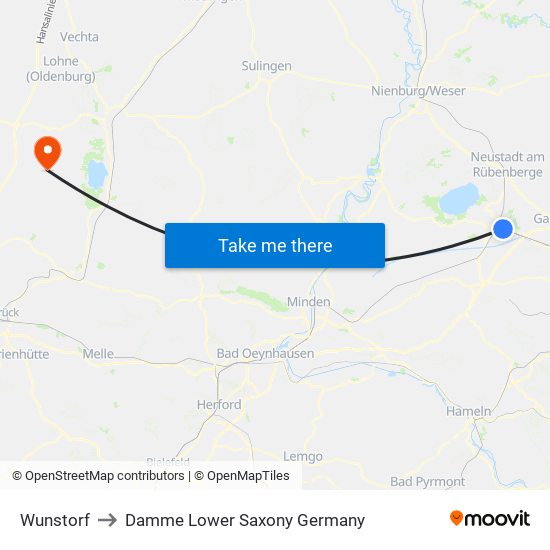 Wunstorf to Damme Lower Saxony Germany map