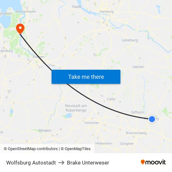 Wolfsburg Autostadt to Brake Unterweser map