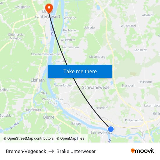 Bremen-Vegesack to Brake Unterweser map