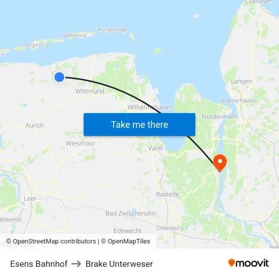 Esens Bahnhof to Brake Unterweser map
