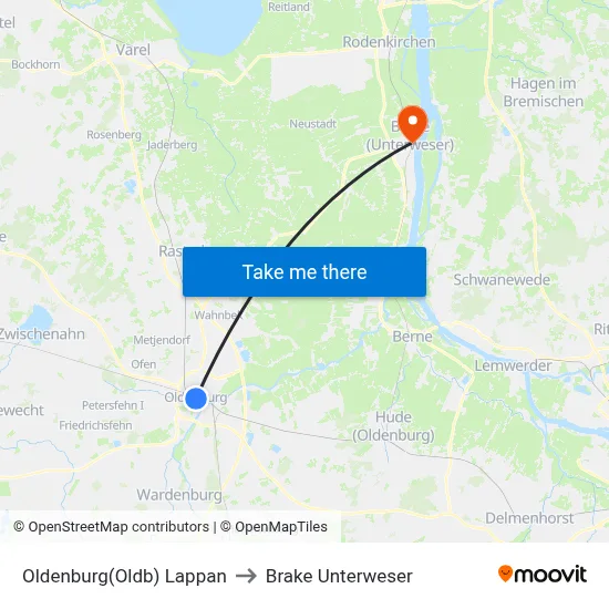 Oldenburg(Oldb) Lappan to Brake Unterweser map