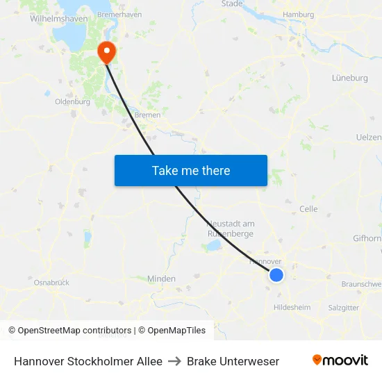 Hannover Stockholmer Allee to Brake Unterweser map