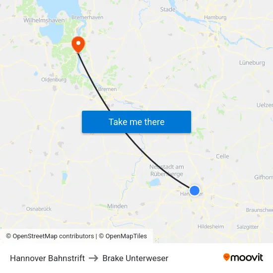 Hannover Bahnstrift to Brake Unterweser map