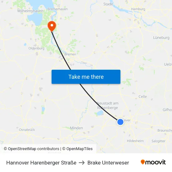 Hannover Brunnenstraße to Brake Unterweser map