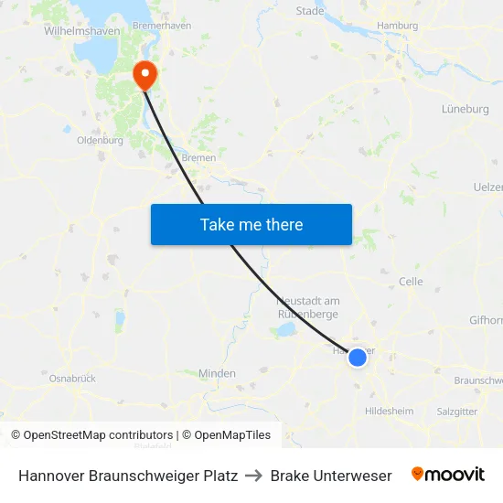 Hannover Braunschweiger Platz to Brake Unterweser map