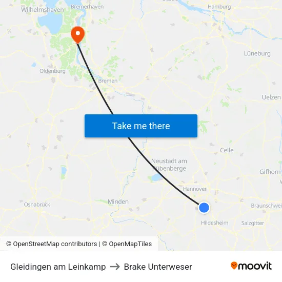 Gleidingen am Leinkamp to Brake Unterweser map
