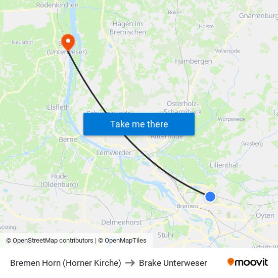 Bremen Horn (Horner Kirche) to Brake Unterweser map