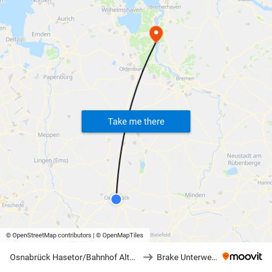 Osnabrück Hasetor/Bahnhof Altstadt to Brake Unterweser map