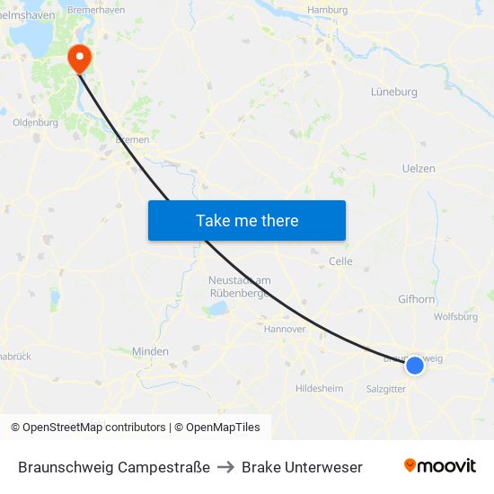 Braunschweig Campestraße to Brake Unterweser map