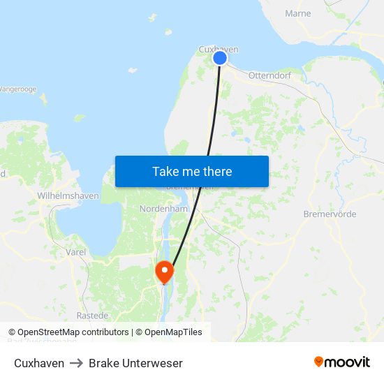 Cuxhaven to Brake Unterweser map