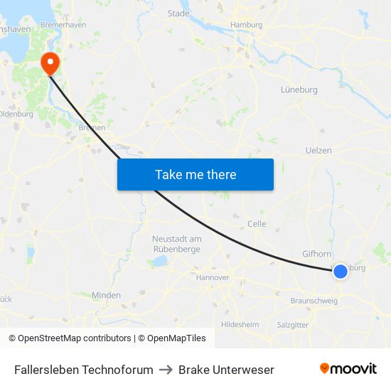 Fallersleben Technoforum to Brake Unterweser map