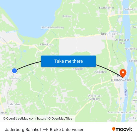 Jaderberg Bahnhof to Brake Unterweser map