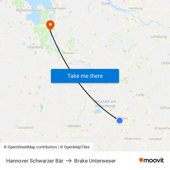 Hannover Schwarzer Bär to Brake Unterweser map