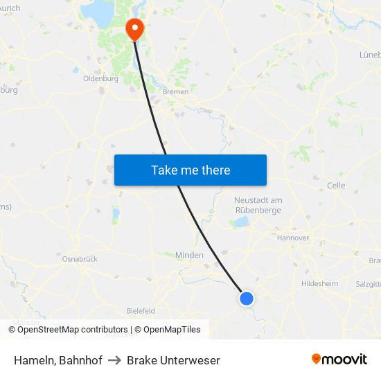 Hameln, Bahnhof to Brake Unterweser map