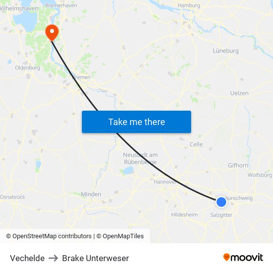 Vechelde to Brake Unterweser map