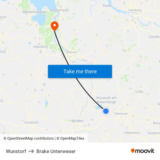 Wunstorf to Brake Unterweser map