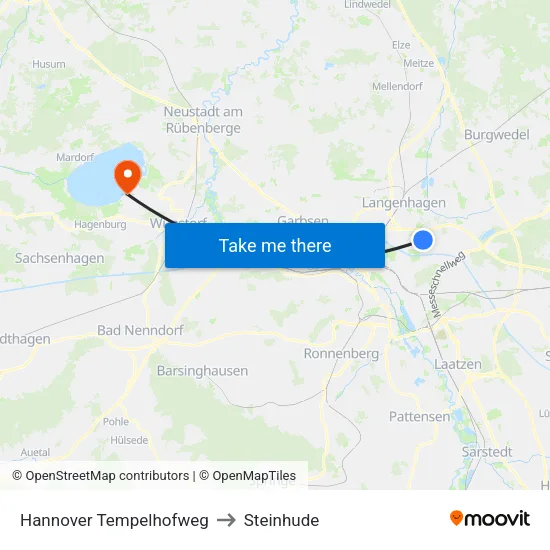 Hannover Tempelhofweg to Steinhude map