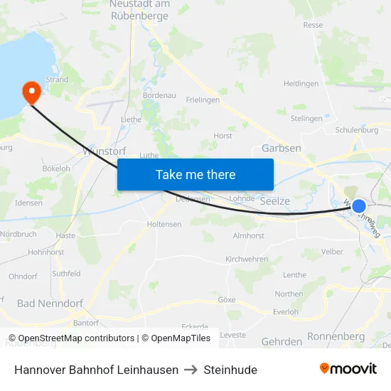 Hannover Bahnhof Leinhausen to Steinhude map
