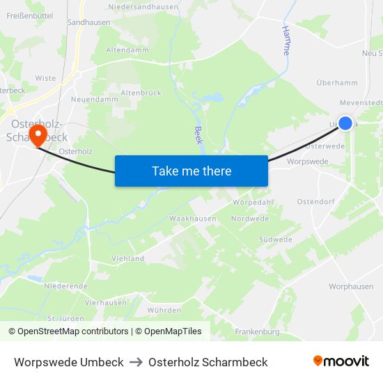 Worpswede Umbeck to Osterholz Scharmbeck map