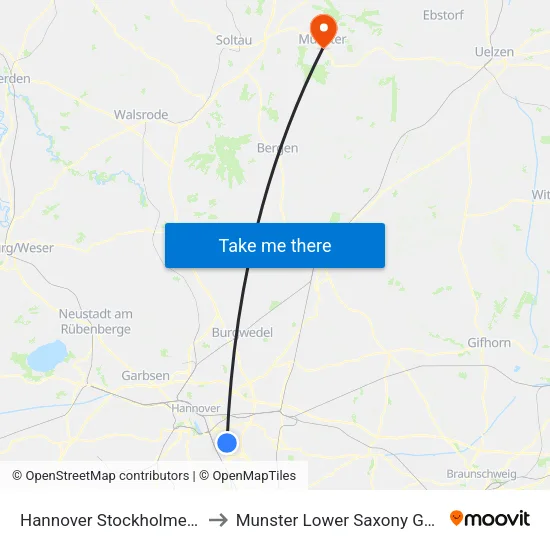 Hannover Stockholmer Allee to Munster Lower Saxony Germany map