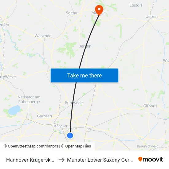 Hannover Krügerskamp to Munster Lower Saxony Germany map