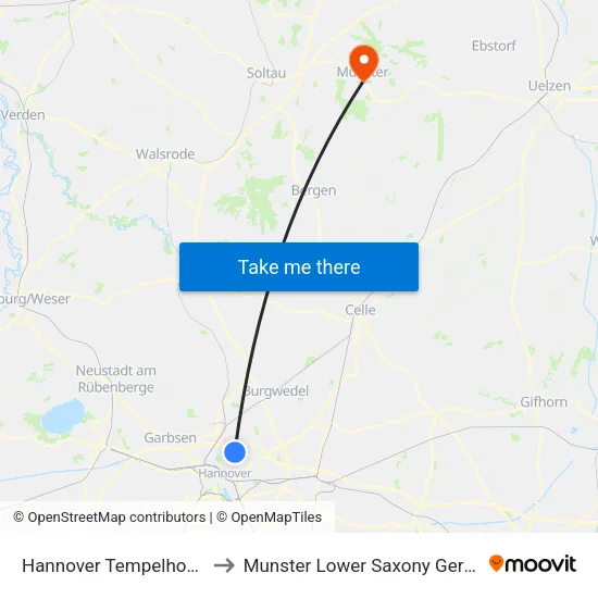 Hannover Tempelhofweg to Munster Lower Saxony Germany map