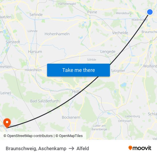 Braunschweig, Aschenkamp to Alfeld map