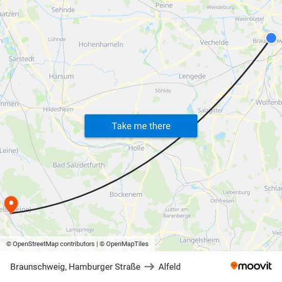 Braunschweig, Hamburger Straße to Alfeld map