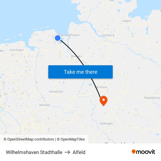 Wilhelmshaven Stadthalle to Alfeld map