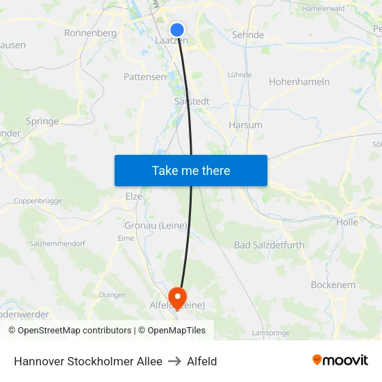 Hannover Stockholmer Allee to Alfeld map