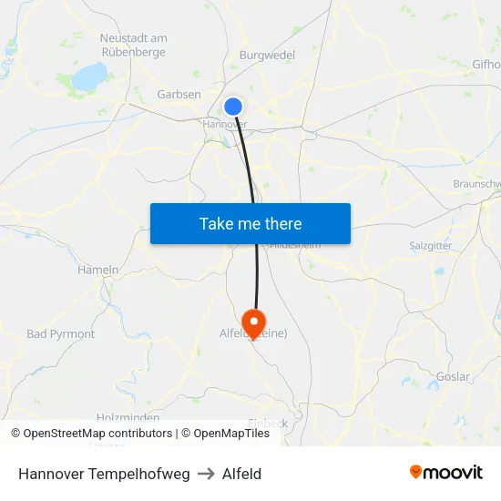 Hannover Tempelhofweg to Alfeld map