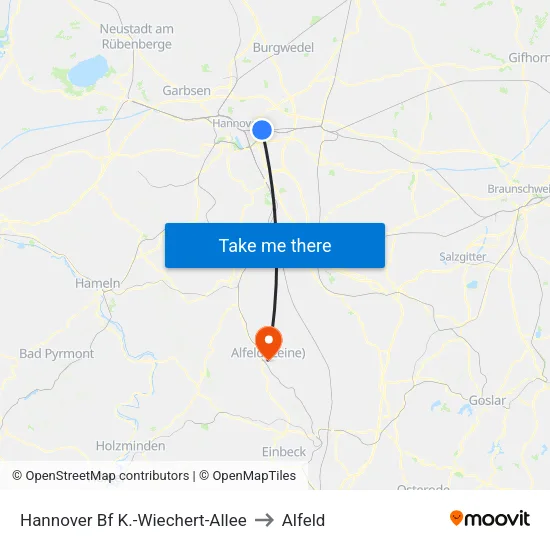 Hannover Bf K.-Wiechert-Allee to Alfeld map