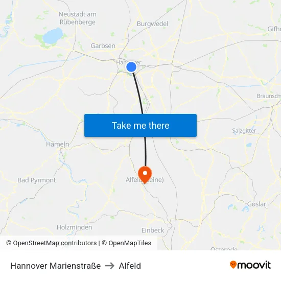 Hannover Marienstraße to Alfeld map