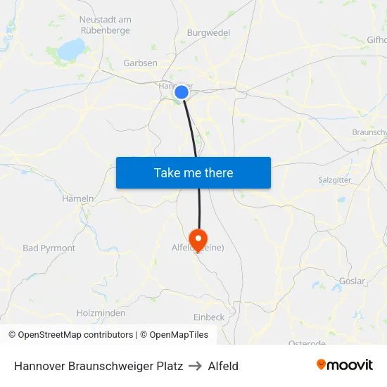 Hannover Braunschweiger Platz to Alfeld map