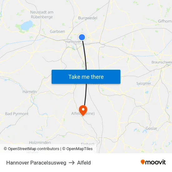Hannover Paracelsusweg to Alfeld map