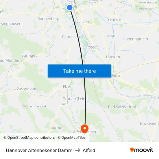 Hannover Altenbekener Damm to Alfeld map