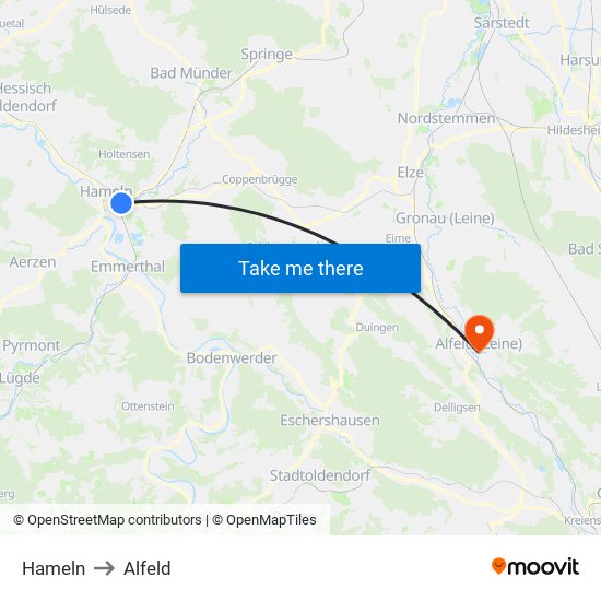 Hameln to Alfeld map