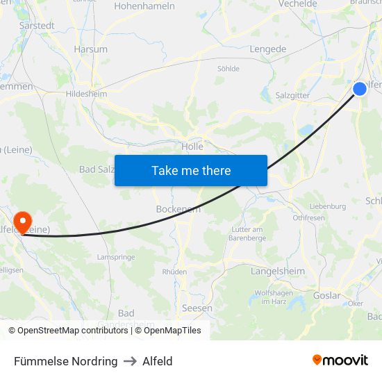 Fümmelse Nordring to Alfeld map