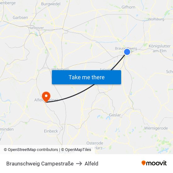 Braunschweig Campestraße to Alfeld map