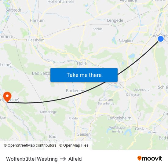 Wolfenbüttel Westring to Alfeld map