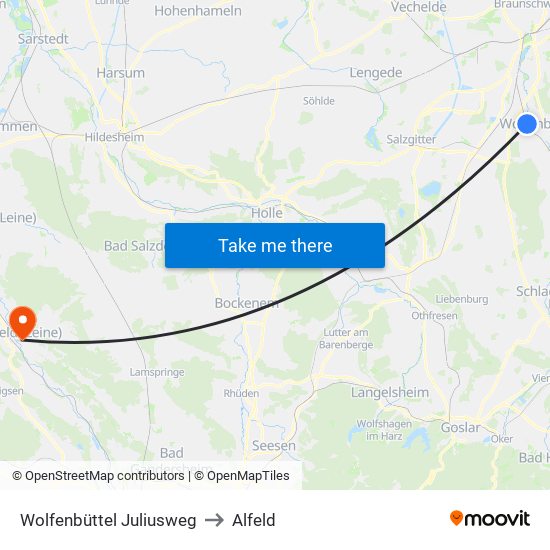 Wolfenbüttel Juliusweg to Alfeld map