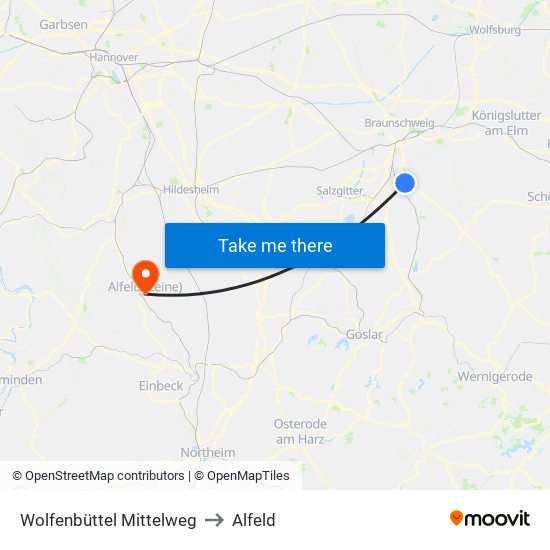 Wolfenbüttel Mittelweg to Alfeld map