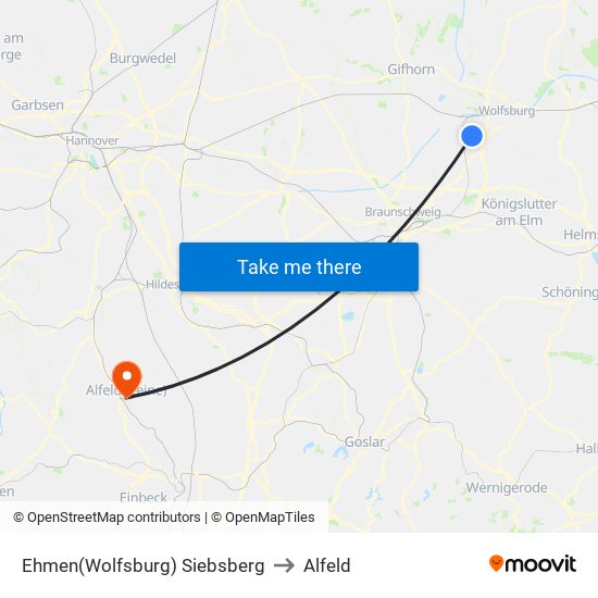 Ehmen(Wolfsburg) Siebsberg to Alfeld map