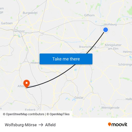 Wolfsburg-Mörse to Alfeld map