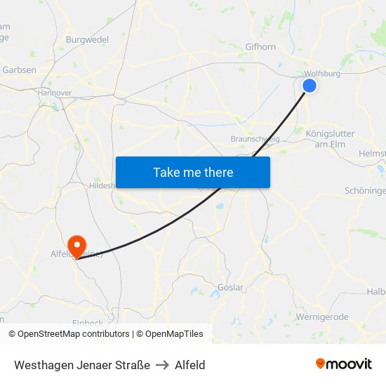 Westhagen Jenaer Straße to Alfeld map