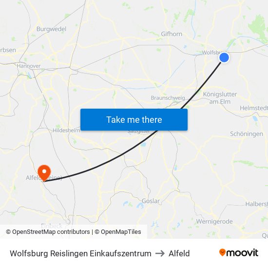 Wolfsburg Reislingen Einkaufszentrum to Alfeld map