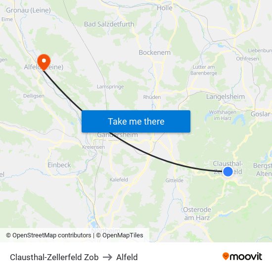 Clausthal-Zellerfeld Zob to Alfeld map